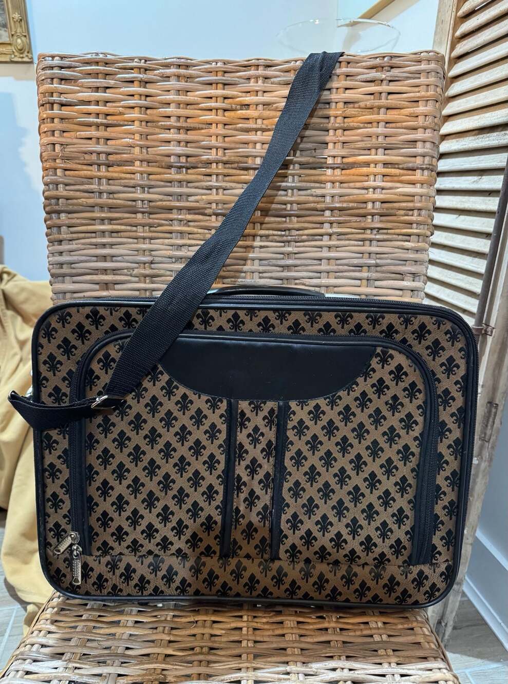 American Flyer Fleur De Lis Laptop Briefcase Carry-On Bag Brown Black